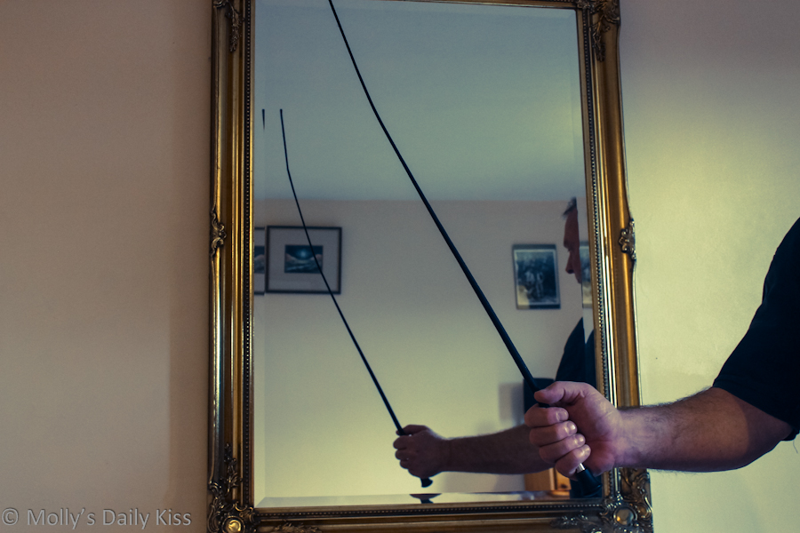 person holding whip in front of mirror ready to hit someone for post about Anticipation